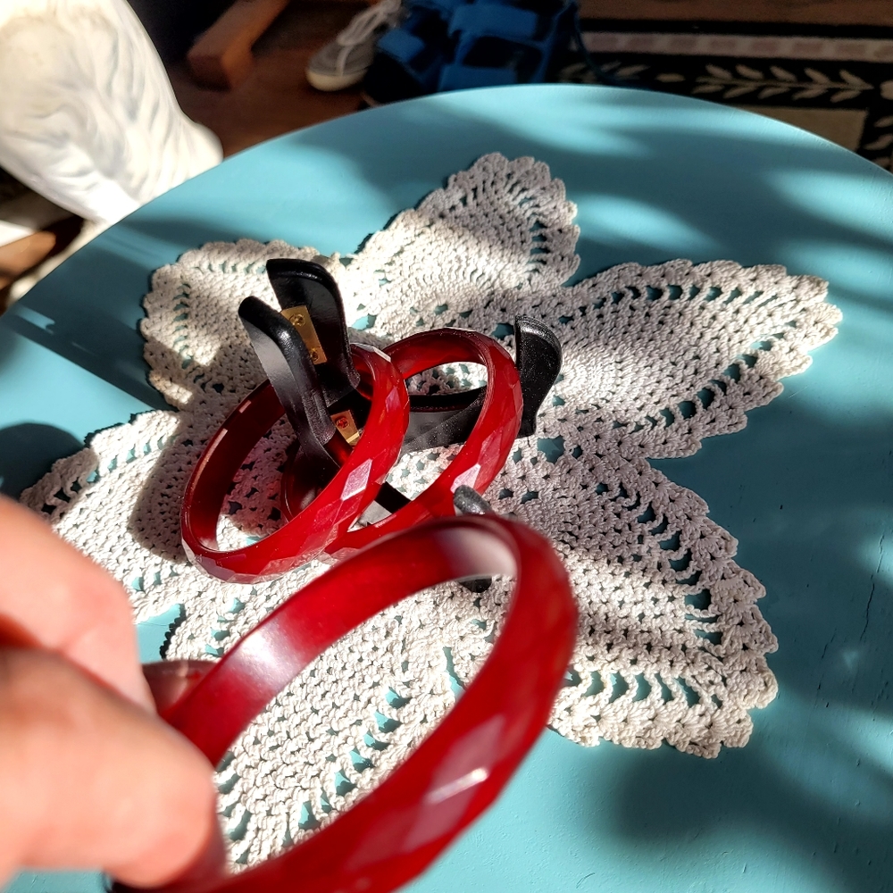 Ruby Colored Celluloid Bangle Bracelets - image 3